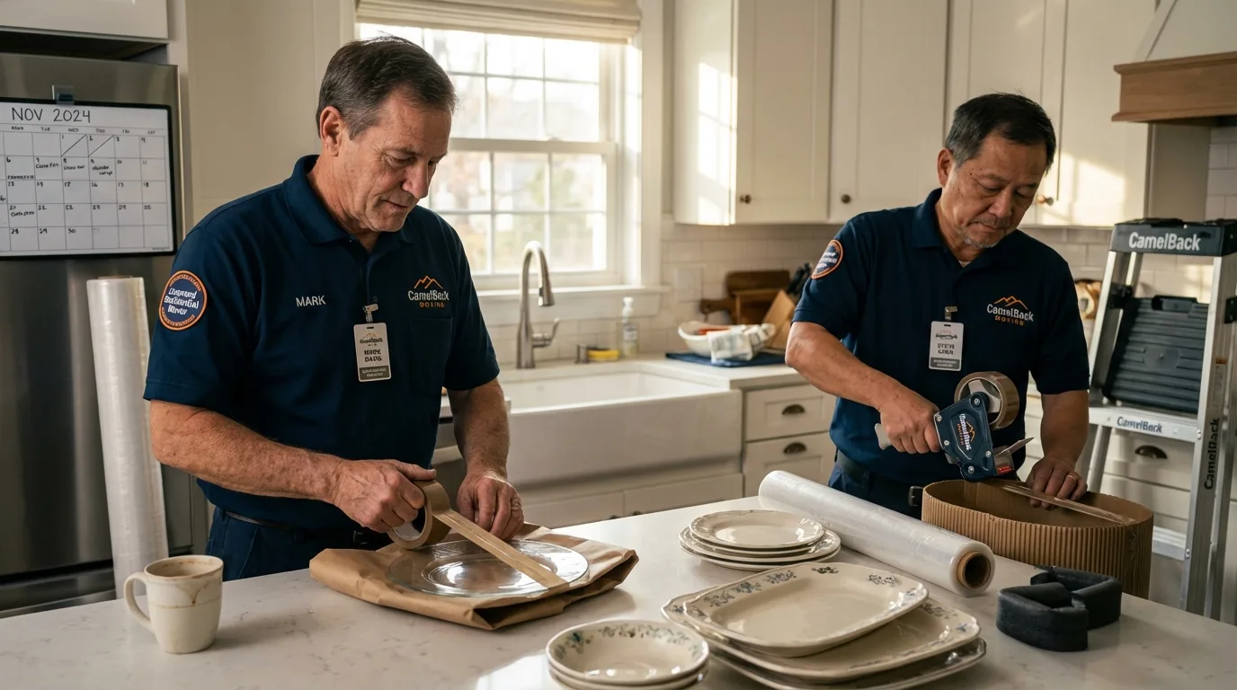 Professional crew packing kitchen dishware in Sparta, NJ